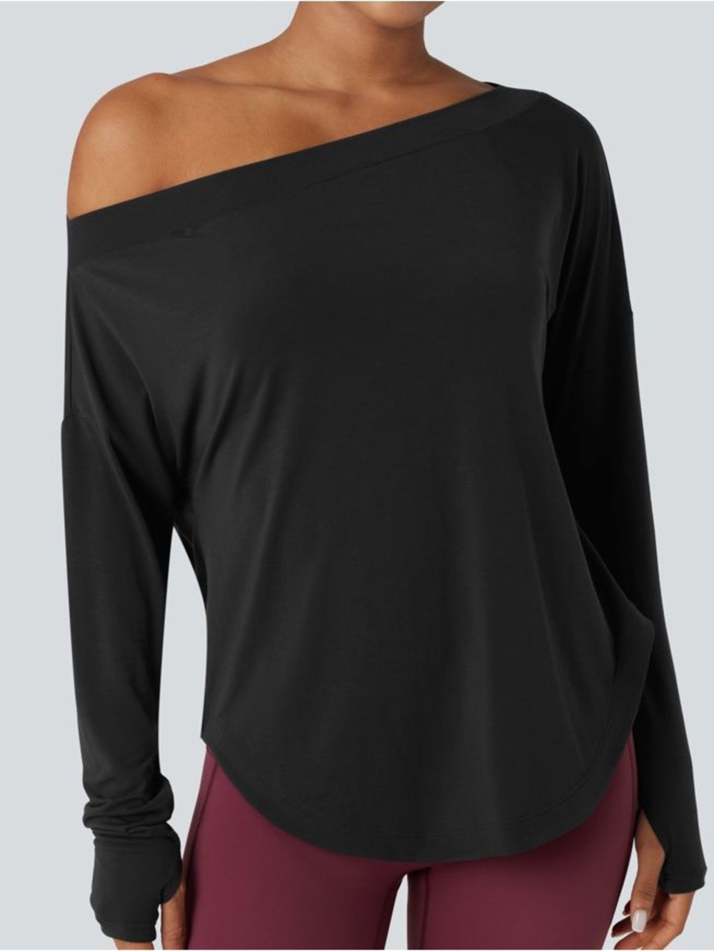 HALARA Black Off-Shoulder Long Sleeve Top With Thumb Holes NWT